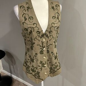 Vintage Cambridge Dry Goods Linen Blend Vest Embroidered Womens Small